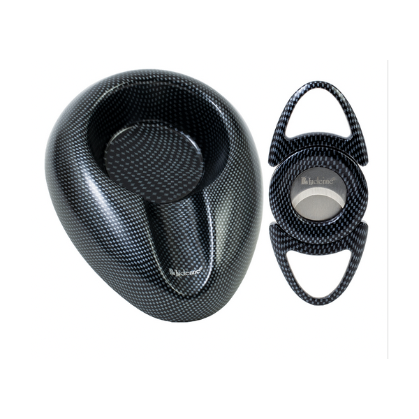 Black Carbon Fiber Cutter & Ashtray Set