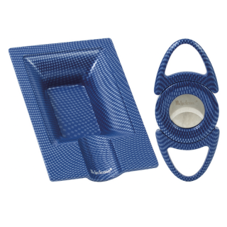 Blue Carbon Fiber Cutter & Ashtray Set