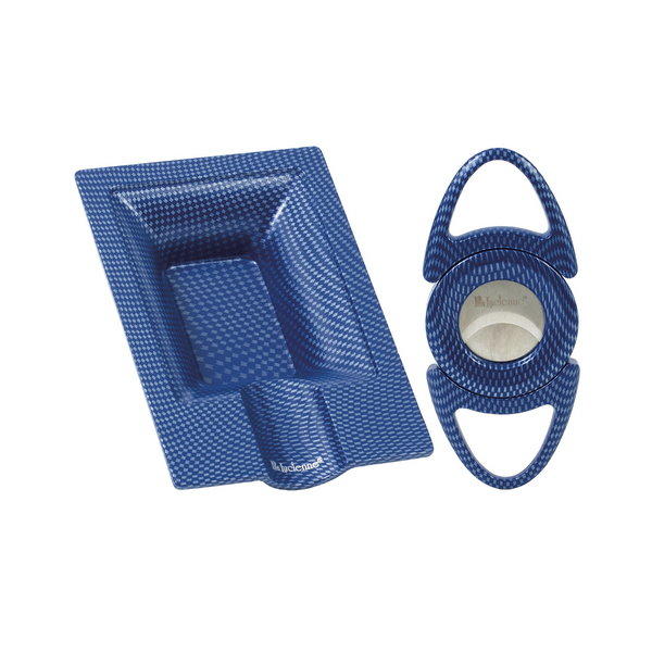Blue Carbon Fiber Cutter & Ashtray Set