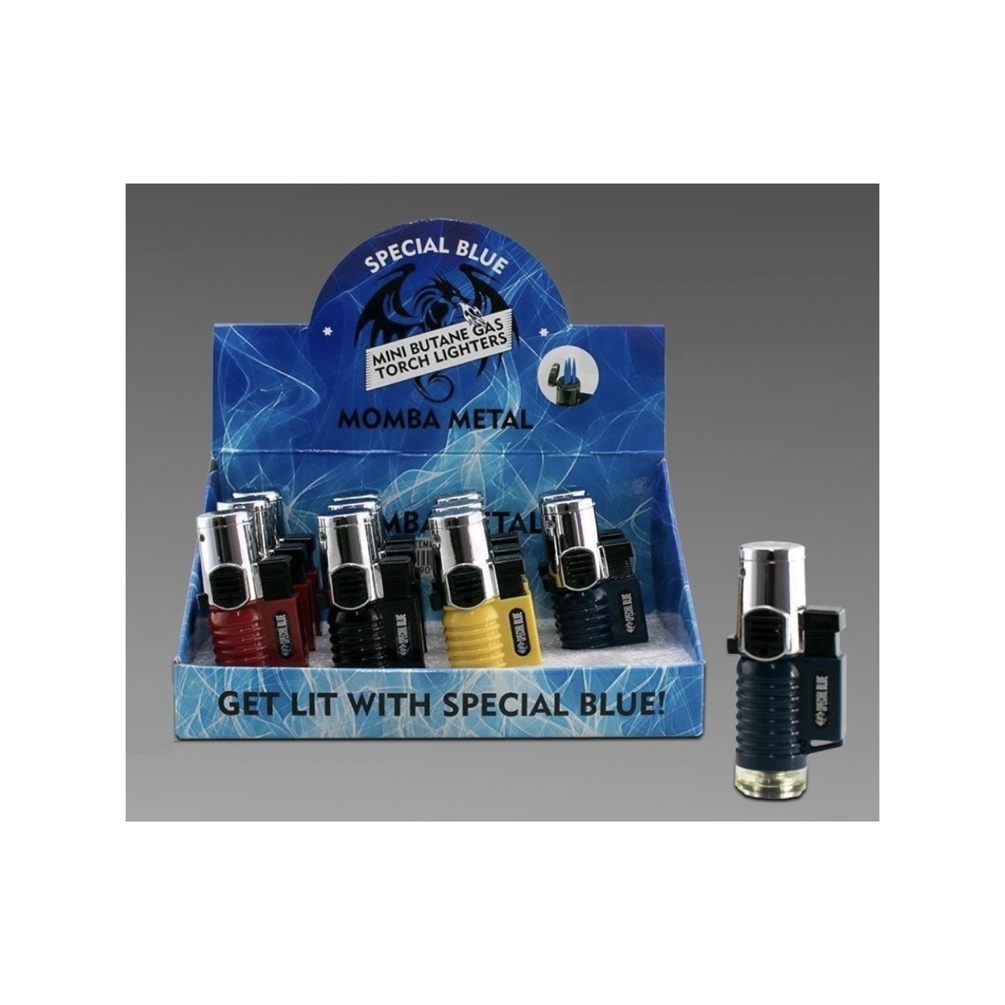 Special Blue Momba Metal Torch Lighter 12PK