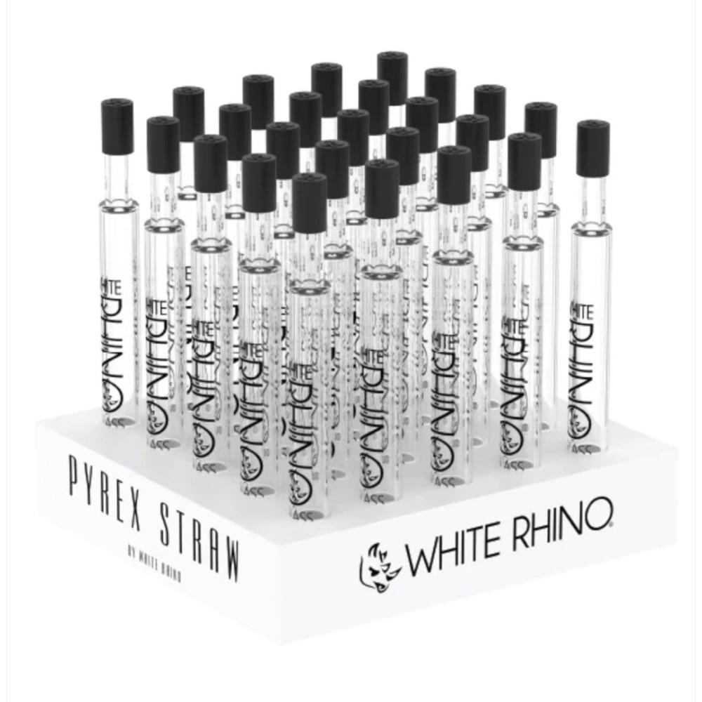 WHITE RHINO Pyrex V2 Dab Straw w/Silicone Cap 25pk