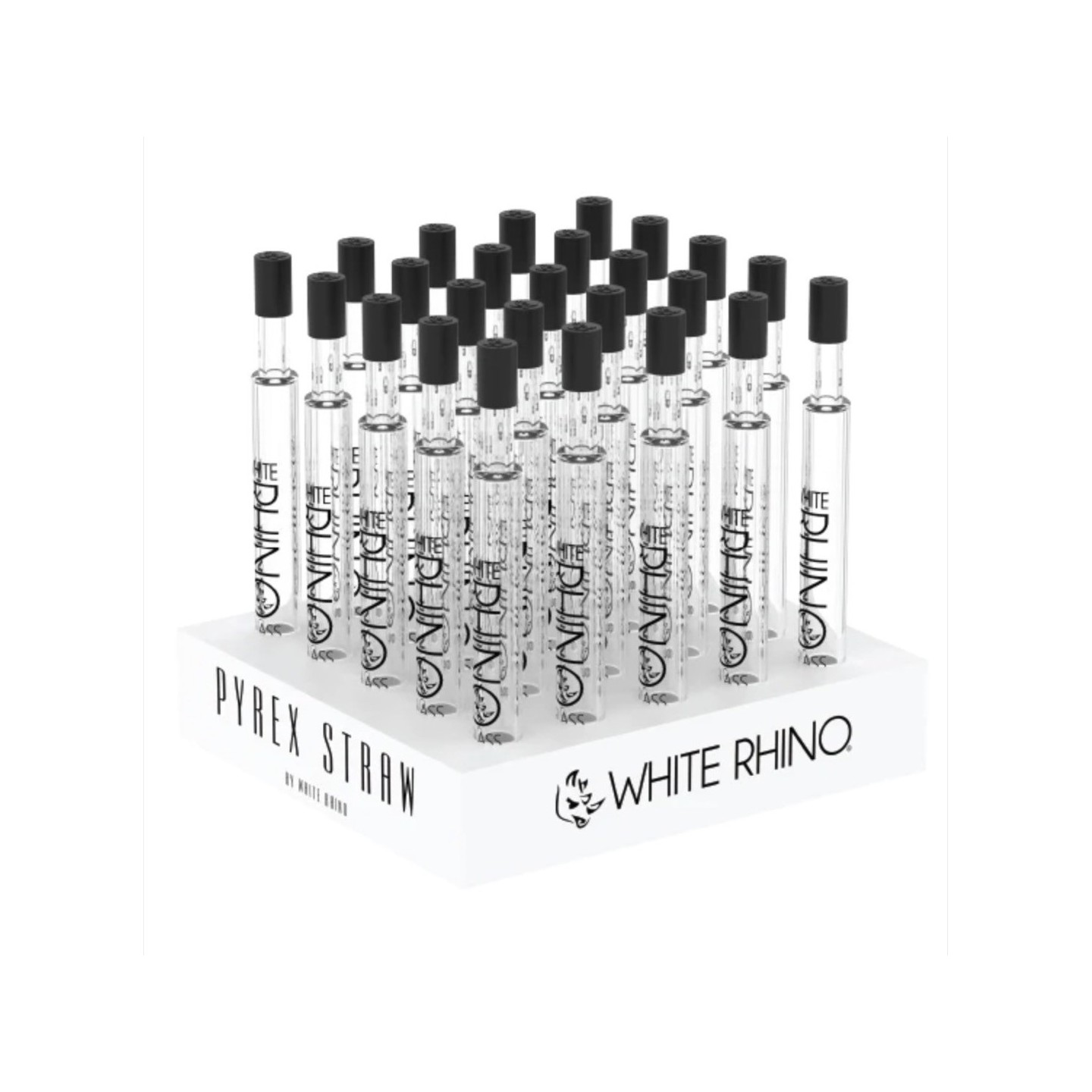 WHITE RHINO Pyrex V2 Dab Straw w/Silicone Cap 25pk