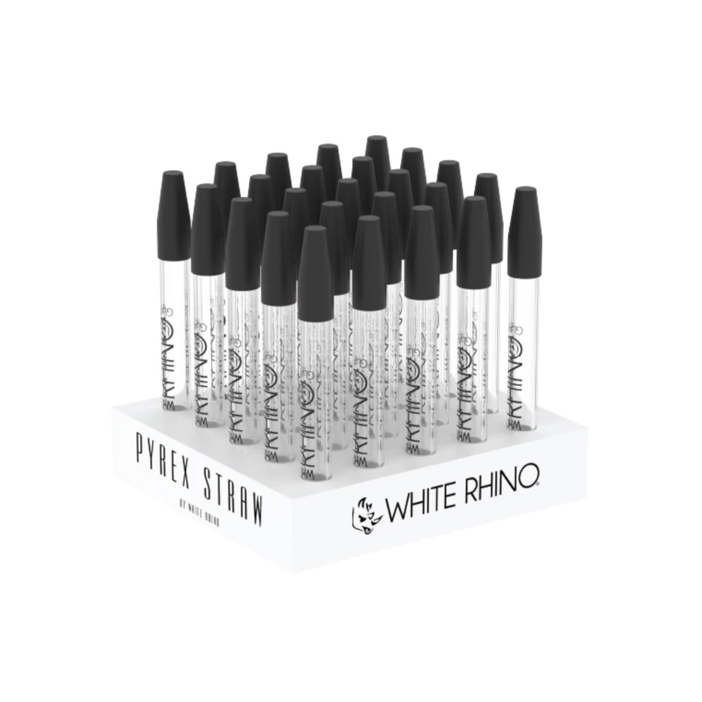 WHITE RHINO Pyrex Dab Straw w/Silicone Cap 25pk