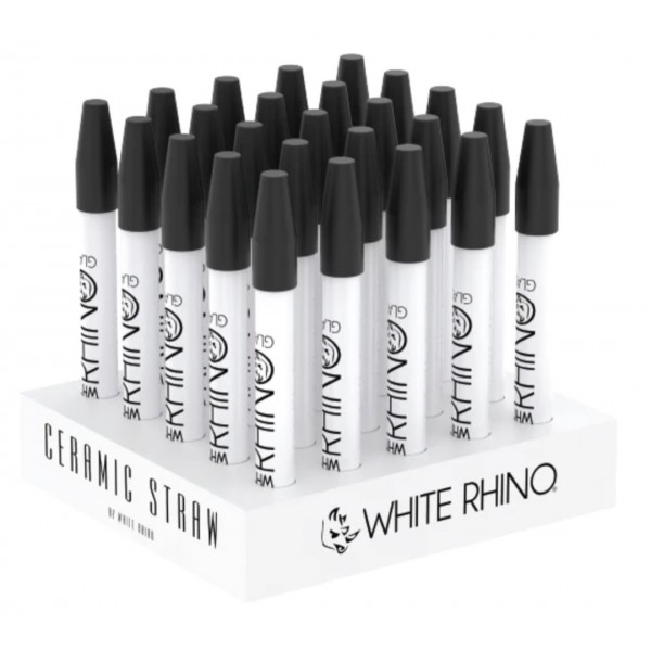 WHITE RHINO White Ceramic Dab Straw w/Cap 25pk Display