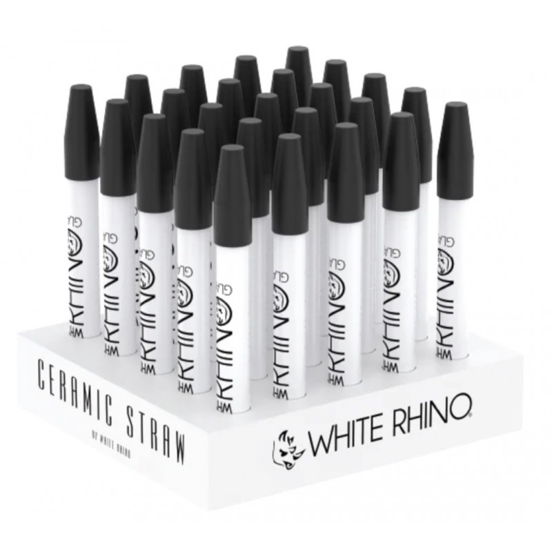 WHITE RHINO White Ceramic Dab Straw w/Cap 25pk Display
