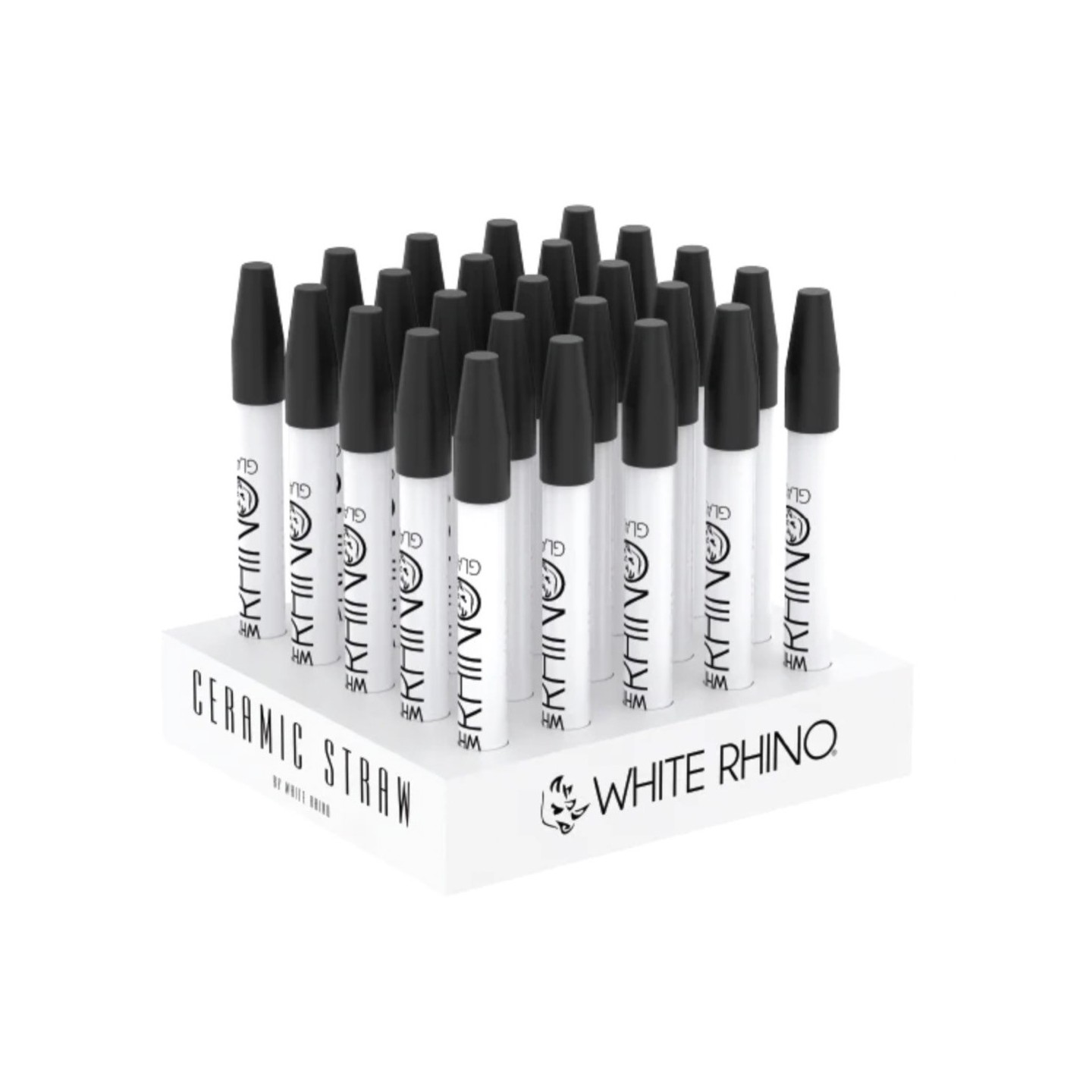 WHITE RHINO White Ceramic Dab Straw w/Cap 25pk Display