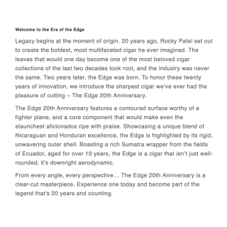 Rocky Patel The Edge 20th Anniversary Toro 20/bx