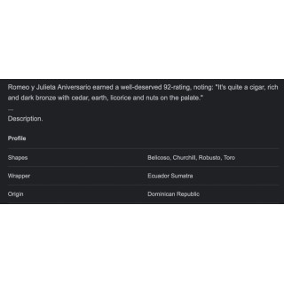 Romeo Y Julieta Aniversario Toro 28/BX