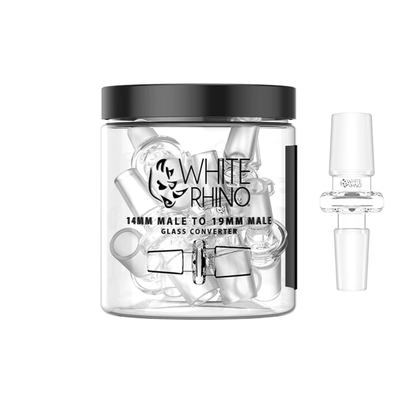 White Rhino 14MM MALE TO 19MM FEMALE GLASS CONVERTER - 10 COUNT JAR