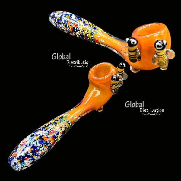 Glass Hand Pipe B363 7" HP DBL Honey Bee