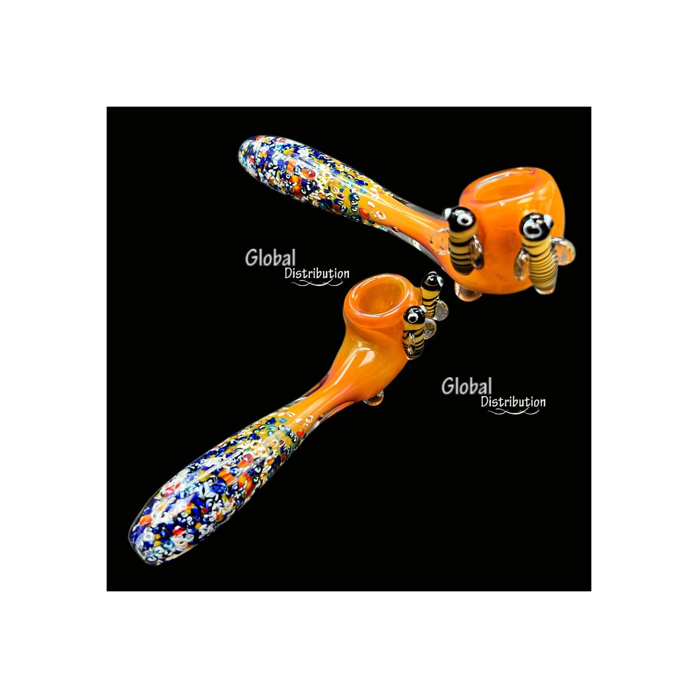 Glass Hand Pipe B363 7" HP DBL Honey Bee