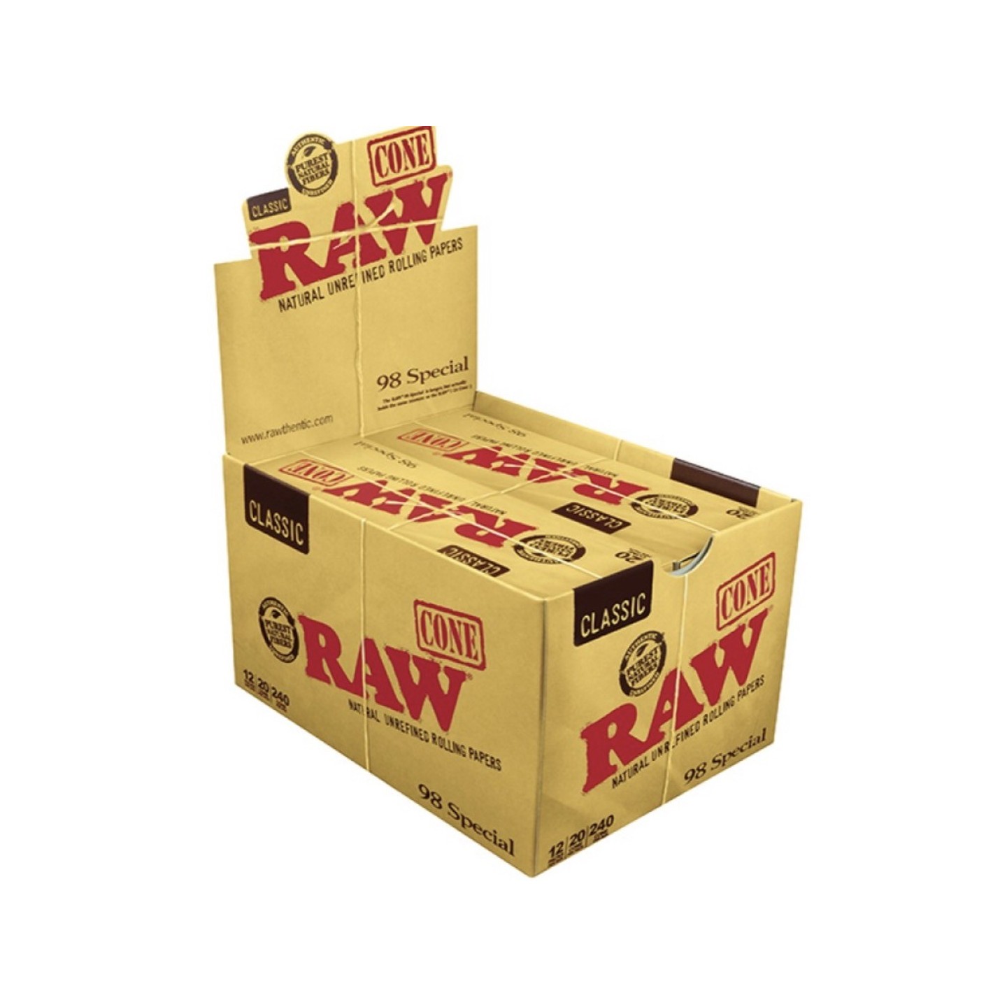 RAW 98MM/20MM Pre Rolled Cones 20PK/12 Display