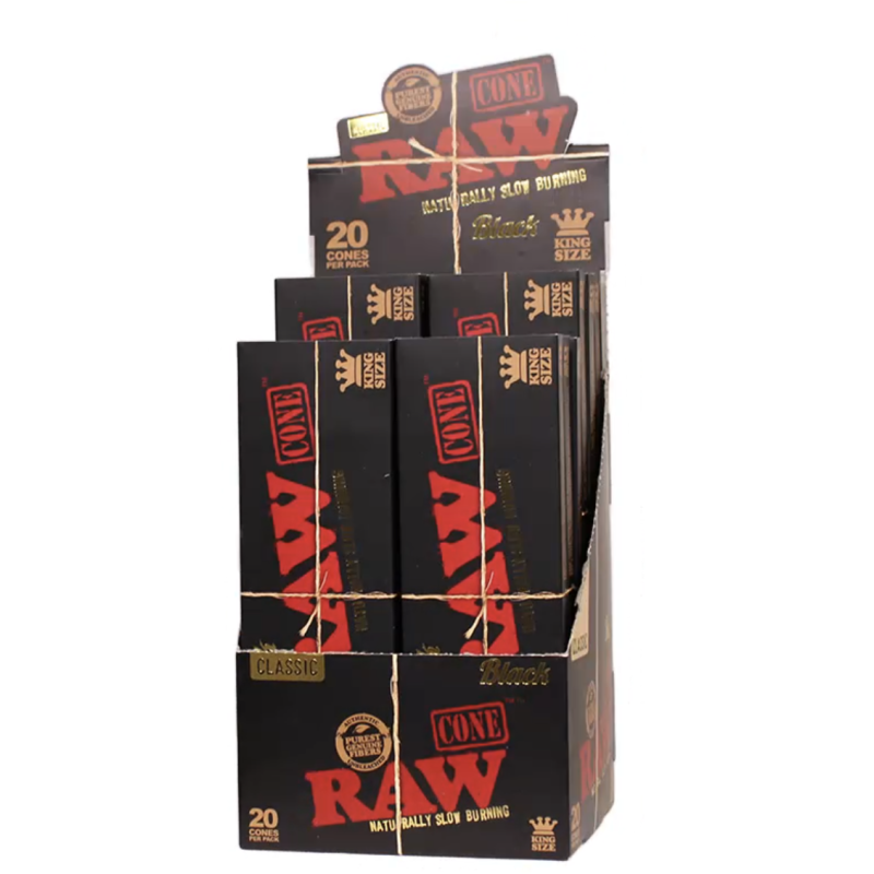 RAW Black Pre-Roll 1 1/4 Cones 20 Per PK
