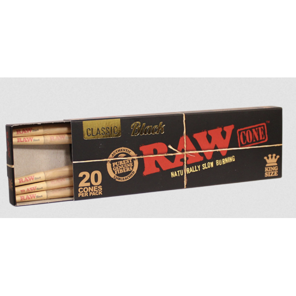 RAW Black Pre-Roll 1 1/4 Cones 20 Per PK