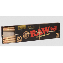 RAW Pre-Roll Black 1 1/4 Cones 20 Per PK