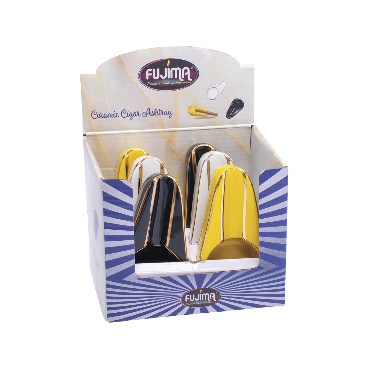 Ceramic Colored Cigar (AS153) Ashtrays w/ Gold Line 6CT