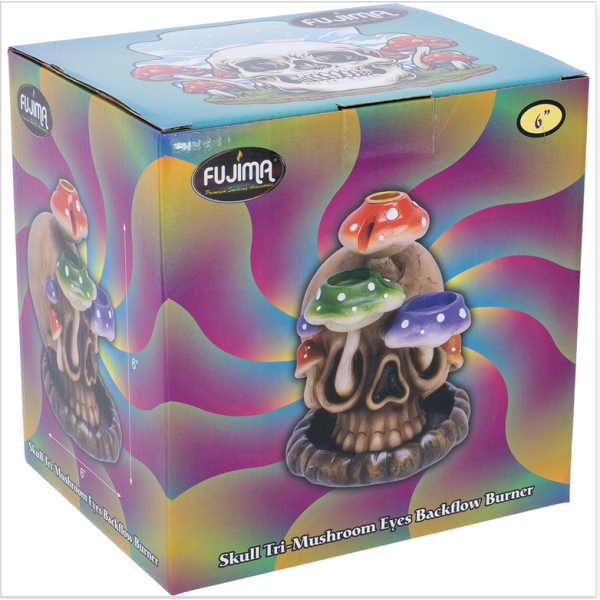 Skull Tri-Mushroom Eyes Backflow (IBC47) Incense Burner