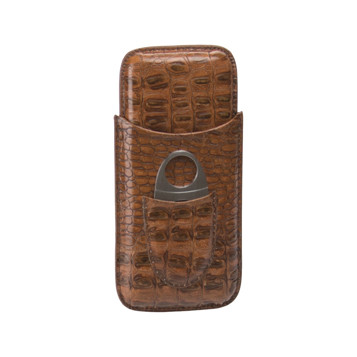2481L - Leather Brown Cigar Case & Cutter (Holds 3)