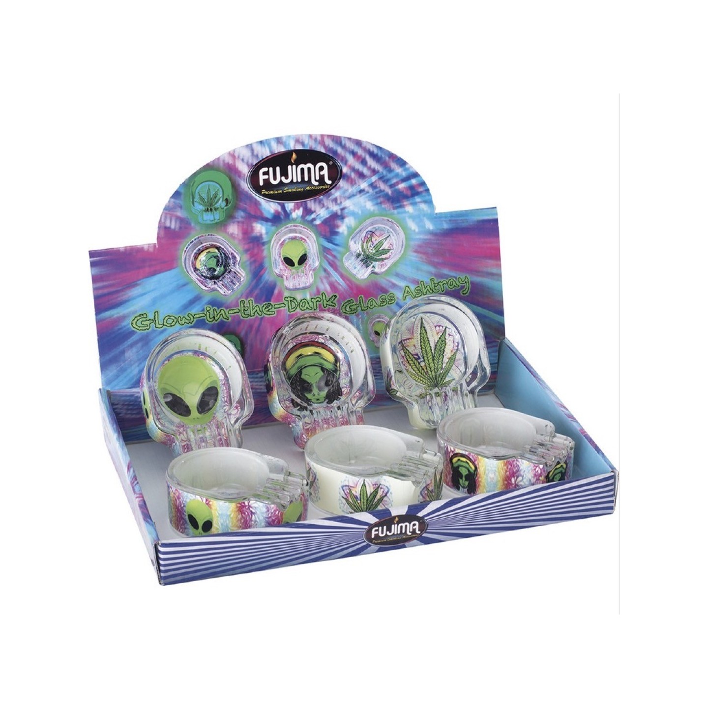 Skull Glow In The Dark Glass Ashtray (GA43) 6CT