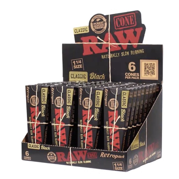 Raw Black Classic Cone 1 1/4 32CT-6PK