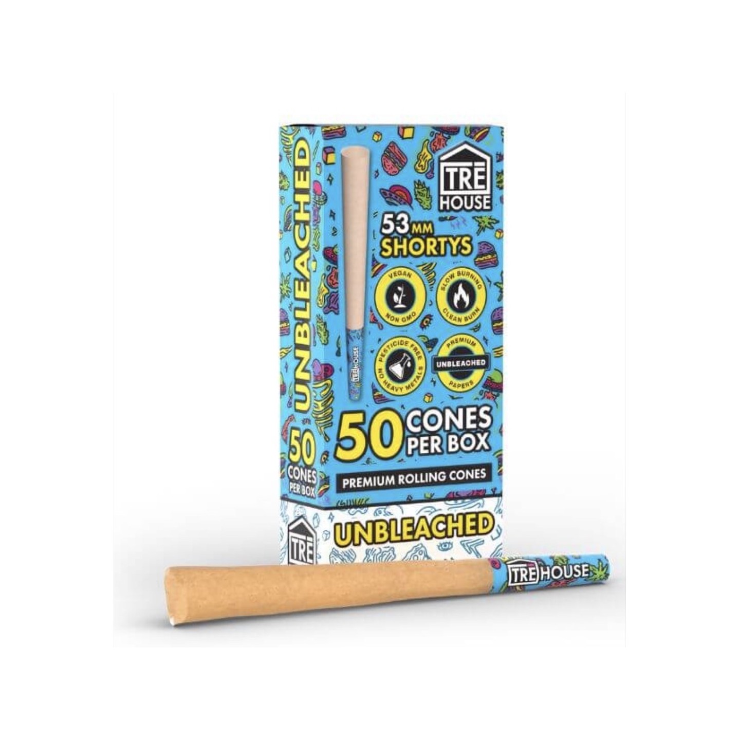 Tre-House 1 1/4 84MM Unbleached Cones 50CT