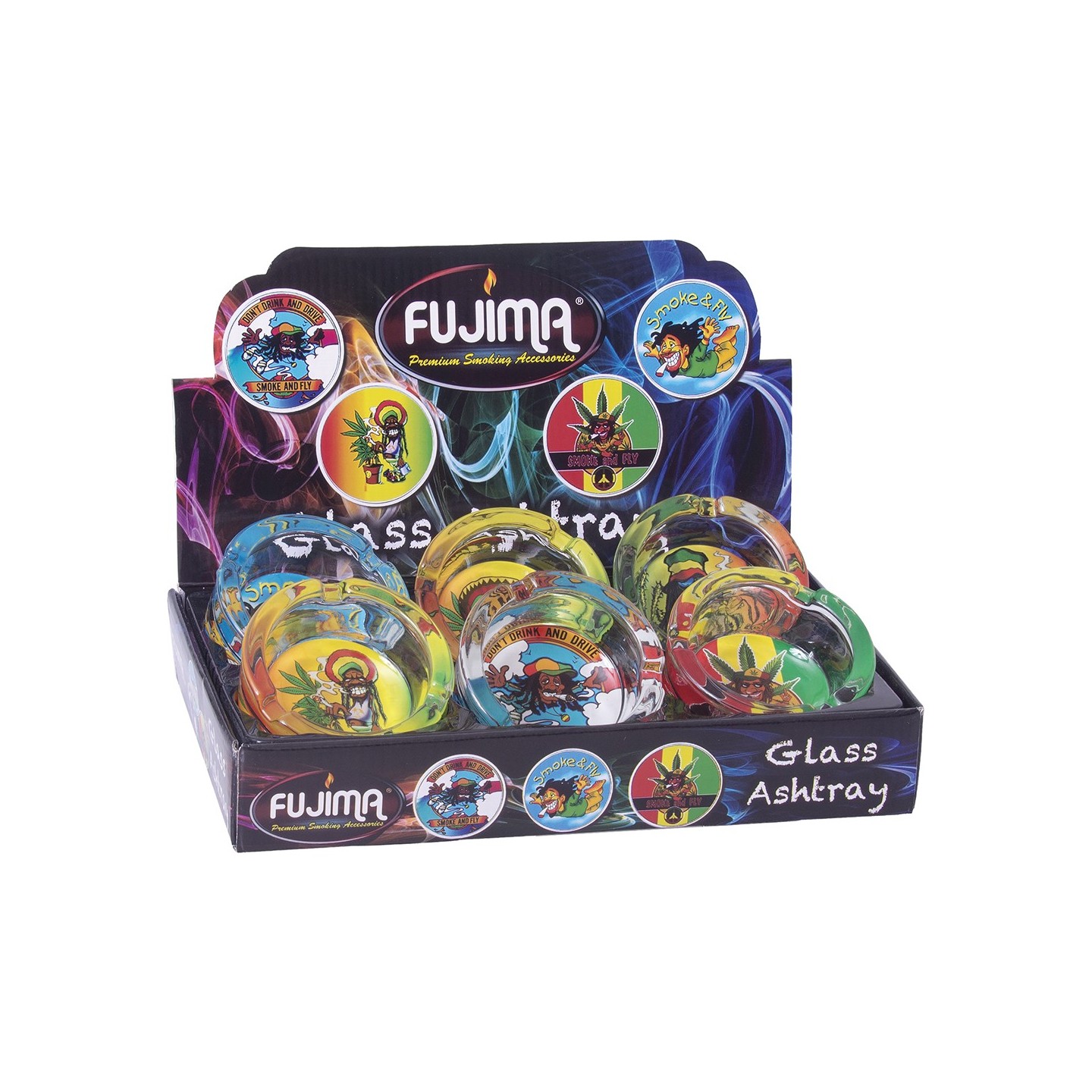 Glass Asst Ashtray 6PK (GA37)