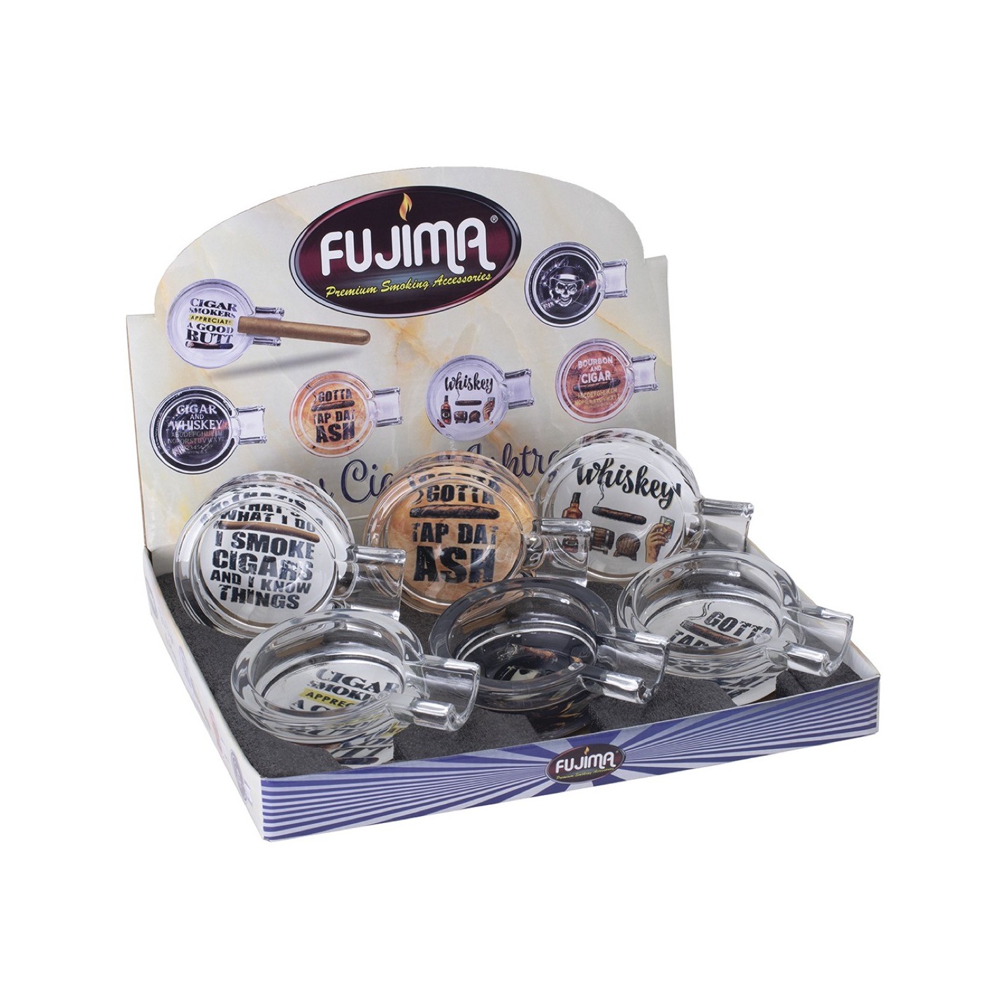 Glass Asst Ashtray Cigar Puns 6PK (GA50)