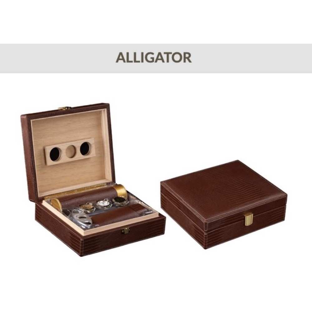 Alligator Brown Leather Humidor 20CT