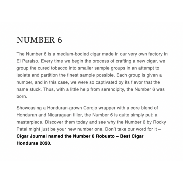 Rocky Patel Number 6 Deluxe Toro Tubo 20/BX