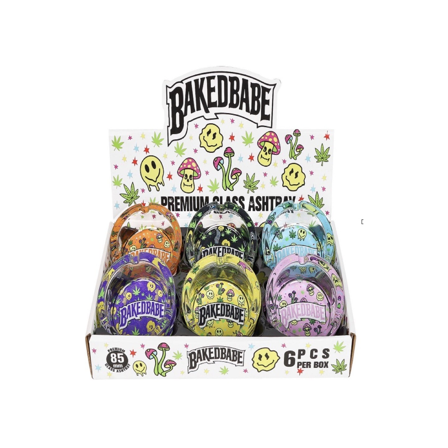 Premium Glass Ashtray Baked Babe 6CT