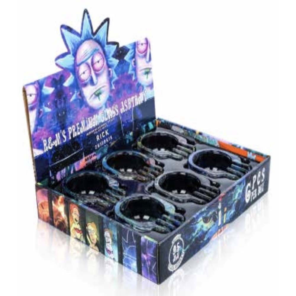 Premium Glass Ashtray R&M Skull 6CT