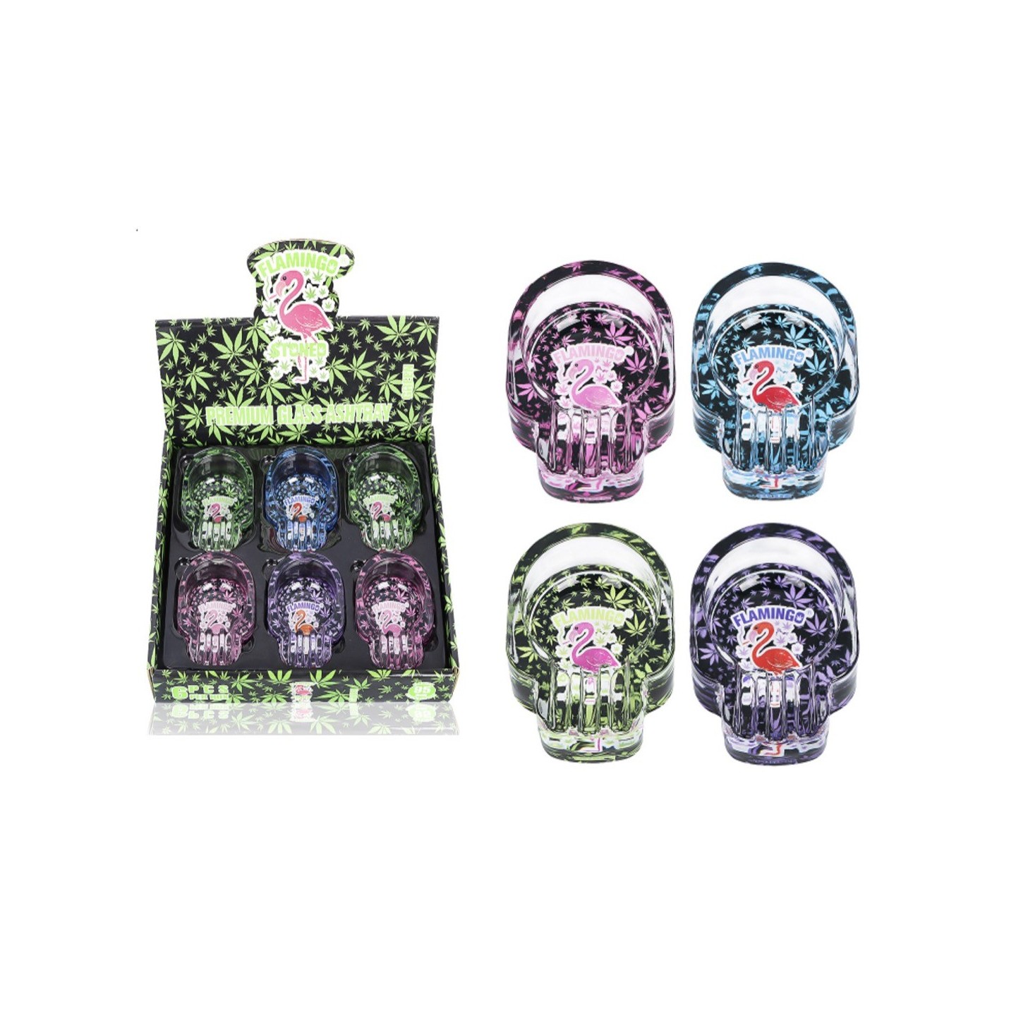 Premium Glass Ashtray Flamingo Stone 6CT