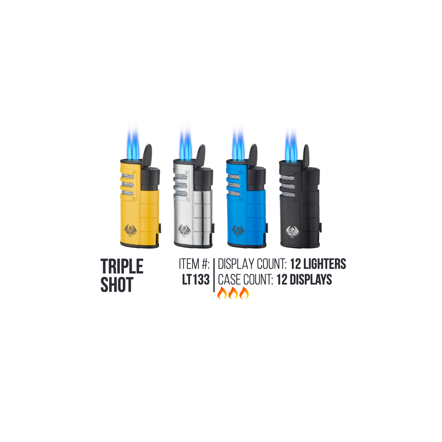 Triple Shot Torch Lighter 12/Display