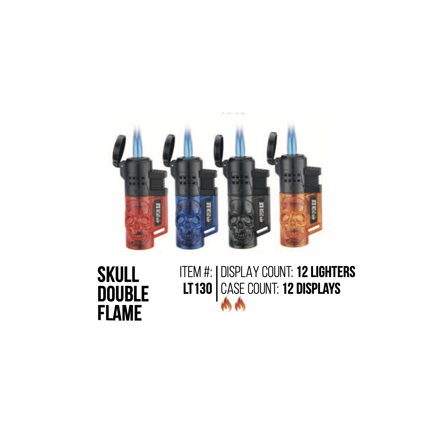 Skull 2-Flame Torch Lighter 12PK
