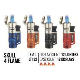 Skull 4-Flame Torch Lighter 12PK